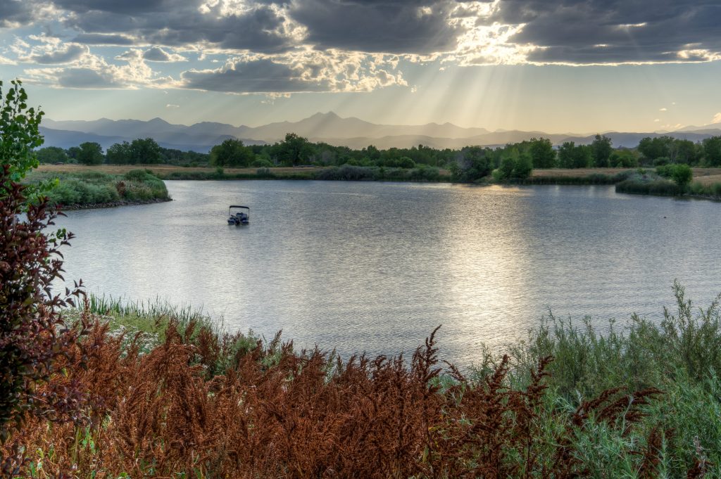 Lake view with rocky mountains in the background