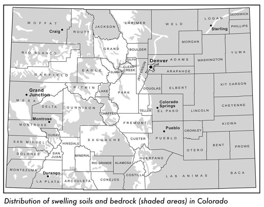 Map of Colorado with swelling soils.