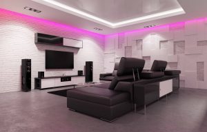 Home Theater Interior with Billiard Table. 3d Illustration.