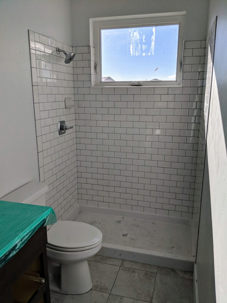 bathroom with subway tile